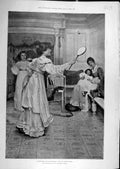 Original Old Antique Print 1894 Battledore Shuttlecock Alma-Tadema Sport Girl