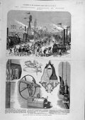Original Old Antique Print 1879 Agricultural Exhibition Kilburn Machines Engines