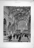 Original Old Antique Print 1872 City-Library Guildhall Interior Building 19th