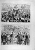 Original Old Antique Print 1890 Duke Edinbugh Exhibition Duchess Stall People