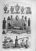 Original Old Antique Print 1882 Ryde Art Treasures Exhibition Royal Vase Statue