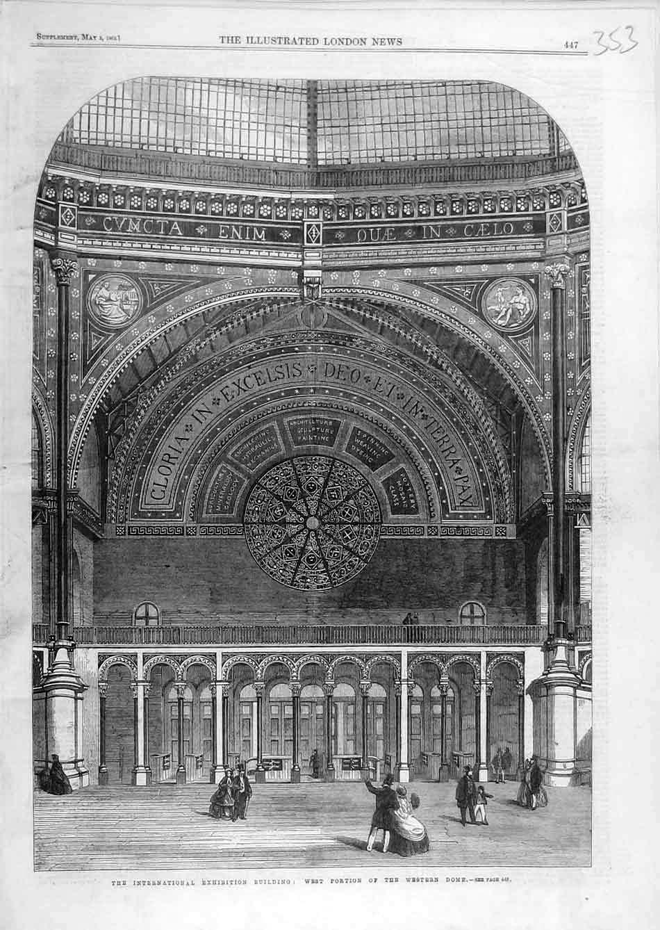 Original Old Antique Print 1862 International Exhibition Building Western-Dome