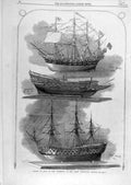 Original Old Antique Print 1865 Model Ships South-Kensington Museum Sketches
