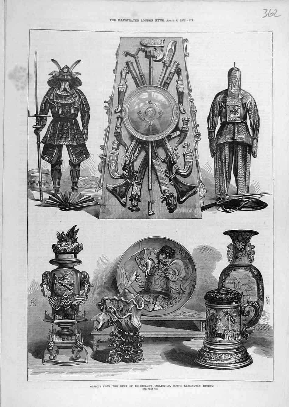 Original Old Antique Print 1872 Duke Edinburgh Collection Armour Tankard Museum