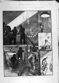 Original Old Antique Print 1884 Health Exhibition Scenes Fountains Sketches 19th