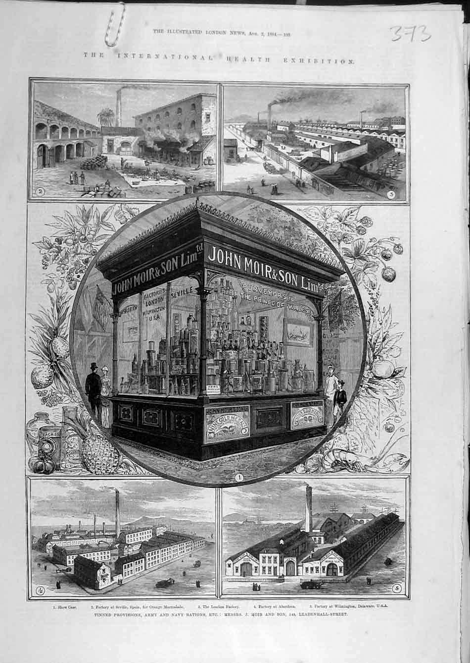Old Antique Print 1884 Army Anvy Ration Moir Leadenhall Health Exhibition 19th