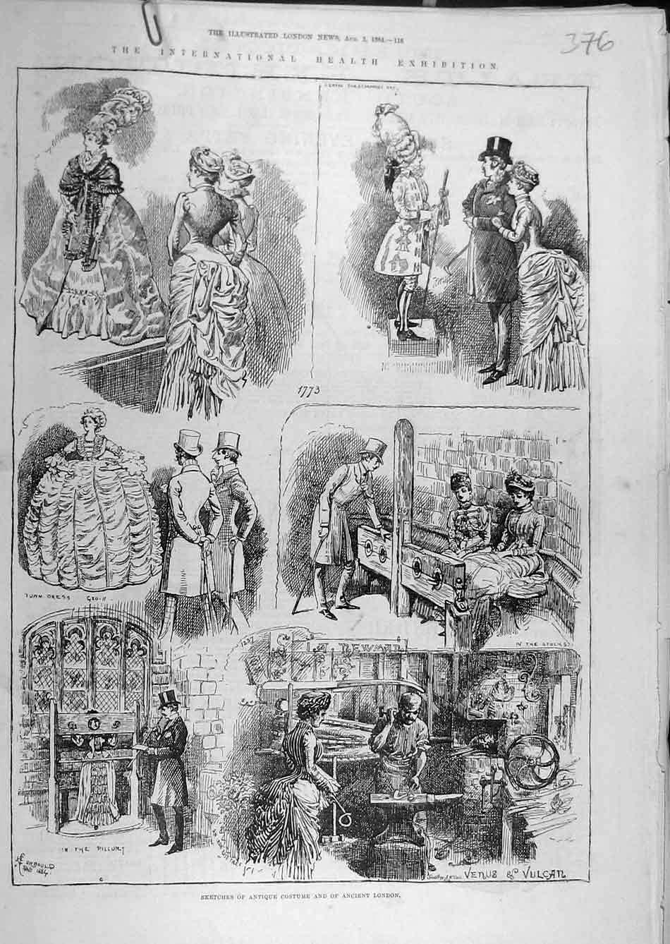 Original Old Antique Print 1884 Sketches Costume Ancient London Health Victorian