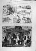 Original Old Antique Print 1884 Chinese Court Fur Store Jay Health Exhibition