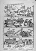 Original Old Antique Print 1879 Ancient Modern Farmagricultural Implements 19th