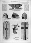 Original Old Antique Print 1869 Helmets Shields Meyrick Spur Bascinet Victorian