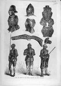 Original Old Antique Print 1869 Armour Arms Meyrick Kensington Sketches 19th