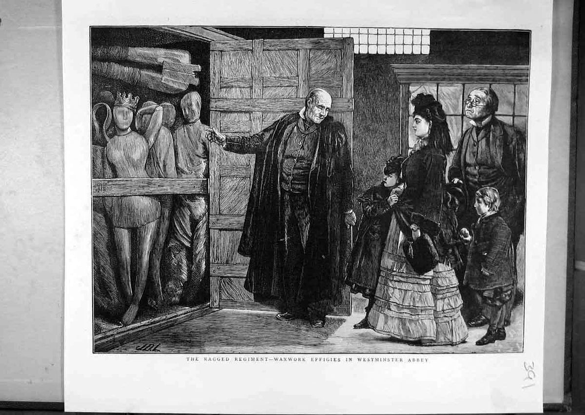 Original Old Antique Print Waxwork Effigies Westminster Abbey Ragged Regiment