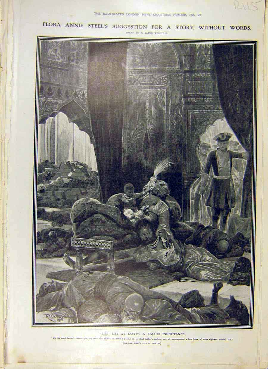 Old Antique Print 1906 Rajah Inheritance Story Words Fool Rose Fine Art 20th