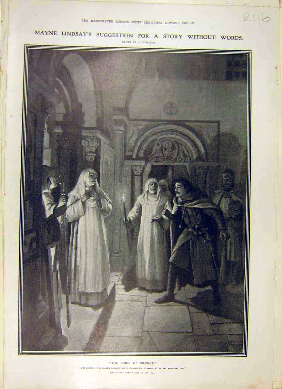 Old Antique Print 1906 Bride Silence Nuns Art Forestier Watson Story Word 20th