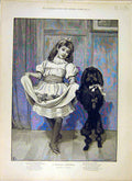 Original Old Antique Print 1894 Nursery Pantomime Child Dog Garland Hamper Xmas