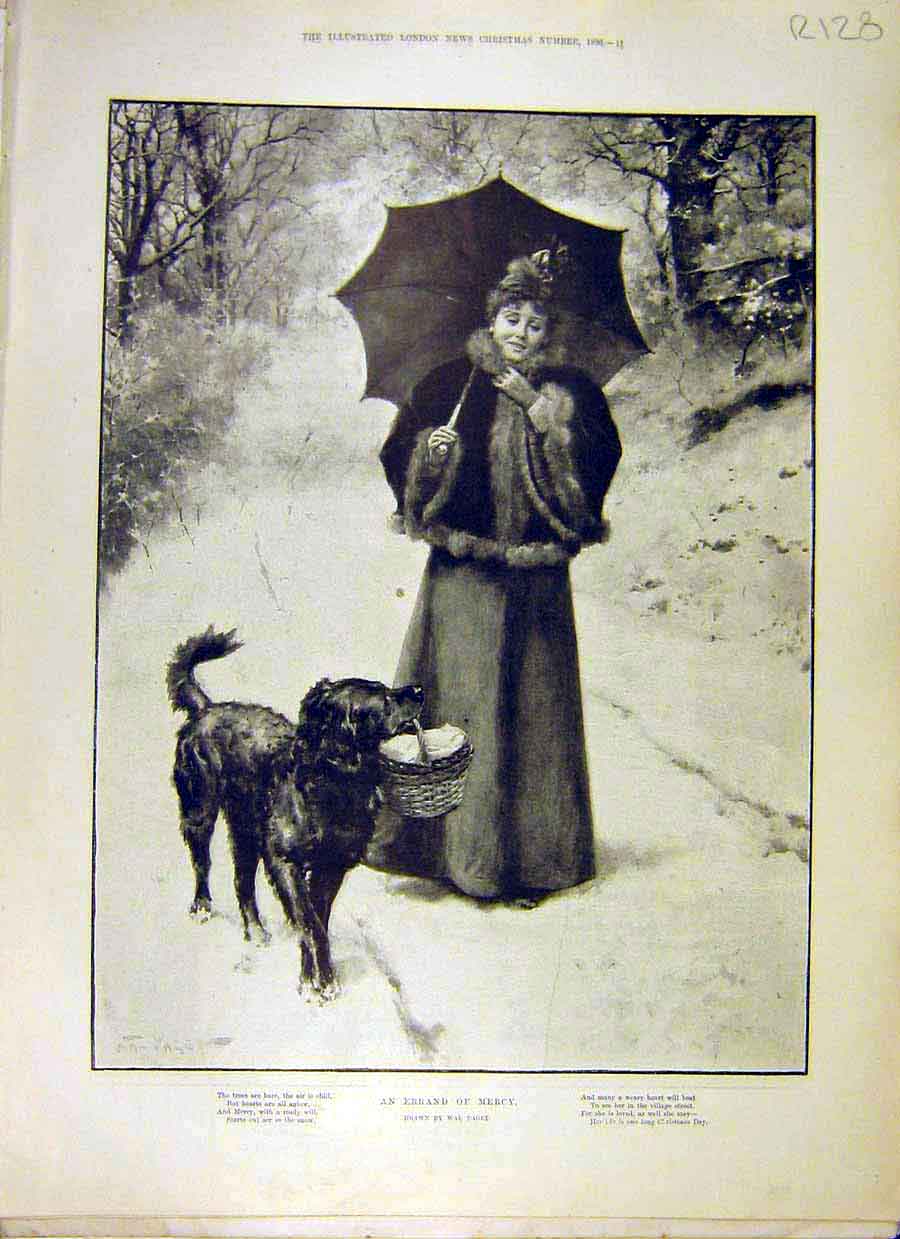 Old Antique Print 1896 Lady Dog Paget Mercy Errand Burton Man Horse Art 19th