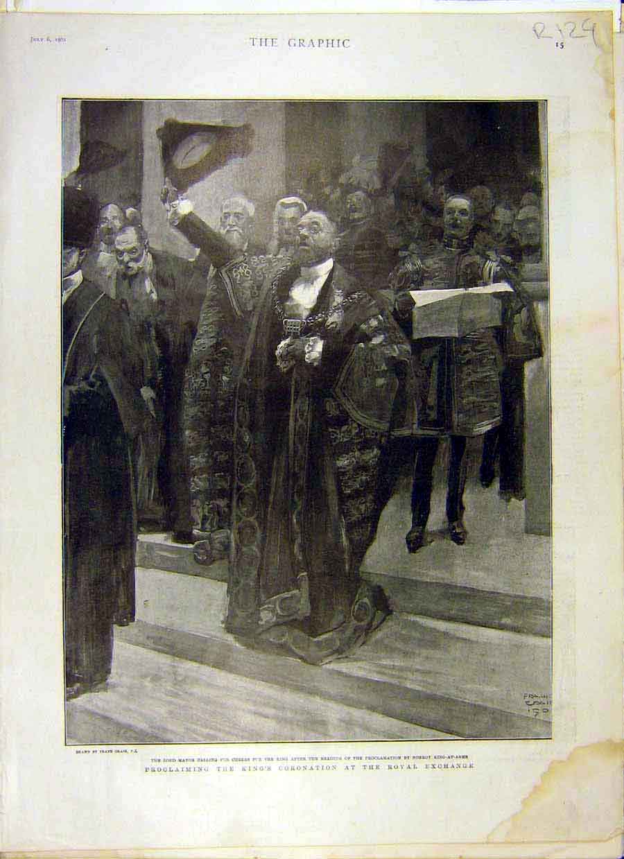 Old Antique Print 1901 King Coronation Royal Exchange Sketch Italy Lakes 20th