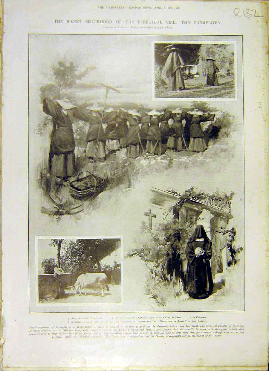 Original Old Antique Print 1905 Carmelite Sisters Kaiser Abyssinia War Menelik