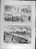 Original Old Antique Print 1887 Easter Volunteer Manoeuvres Dover Military 19th