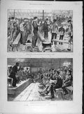 Original Old Antique Print 1890 Gas-Workers Strike Stokers Service Metropolitan
