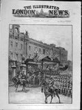 Original Old Antique Print 1887 Volunteer Review Buckingham Palace Artists Corps