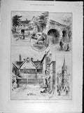 Original Old Antique Print 1896 Leiscester Agricultural Show Sketches Town 19th