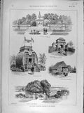 Original Old Antique Print 1891 German Exhibition Sketches Potsdam Holstein 19th
