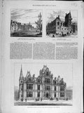 Original Old Antique Print 1883 Swanley Dover Westminster Townhall Buildings