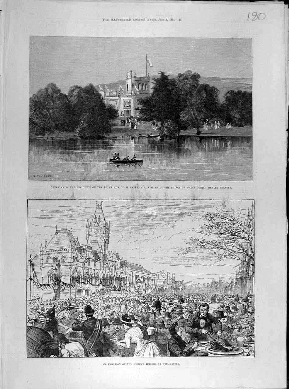 Old Antique Print 1887 Greenlands Smith Prince Henley Regatta Winchester 19th