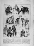 Original Old Antique Print 1883 Suez Canal Parliament Lords Commons Sketches