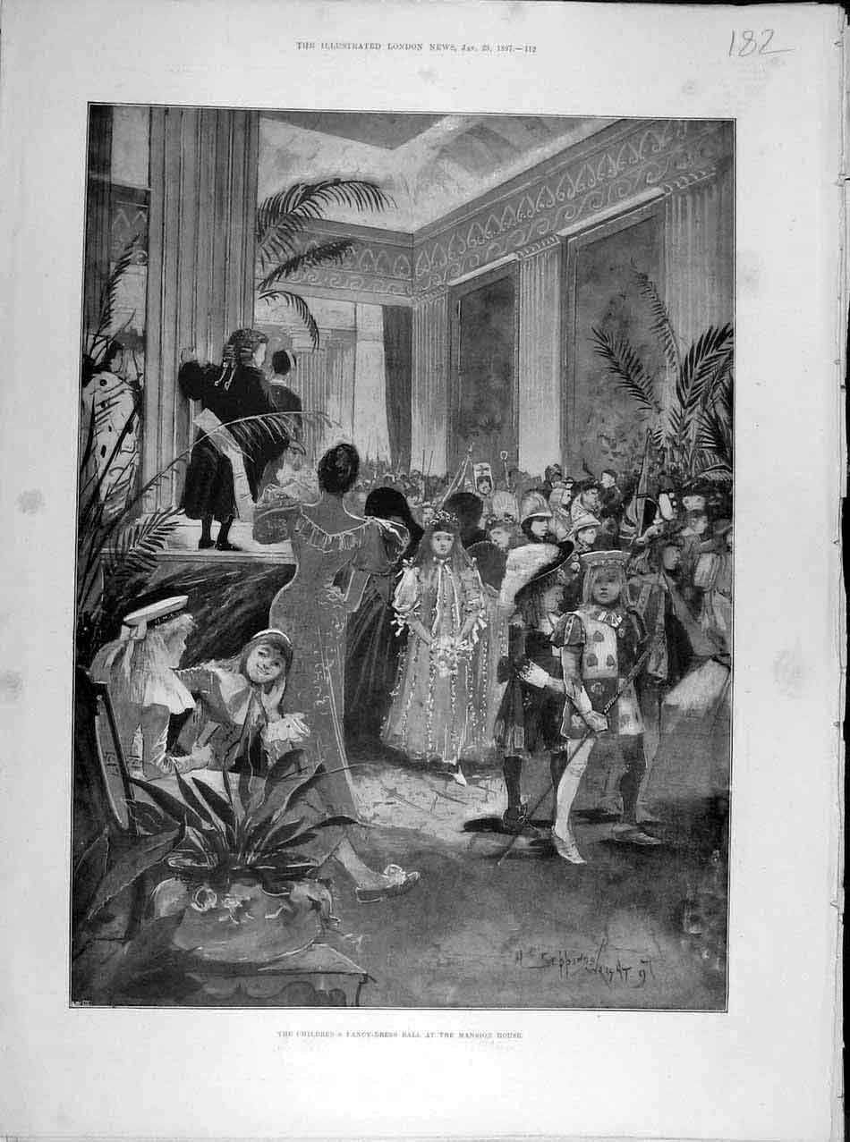 Original Old Antique Print 1897 Children'S Fancy-Dress Ball Mansion House 19th
