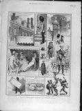 Original Old Antique Print 1883 Garden Fete Chelsea Hospital Army Coffee Taverns