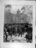 Original Old Antique Print 1902 Scotland King Visit Berwick Market-Square Tree