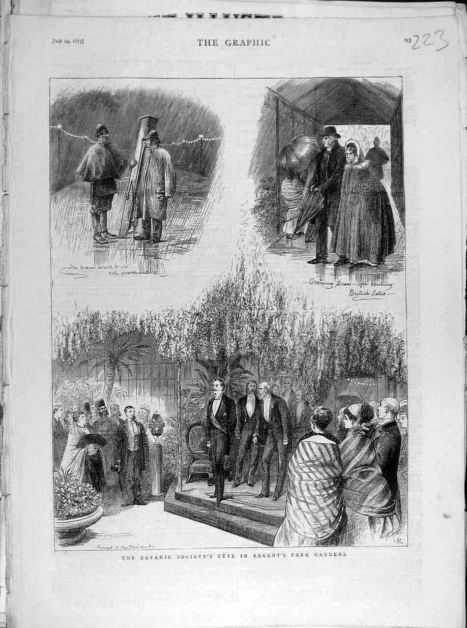 Old Antique Print 1875 Botanic Society Fete Regent'S Park Garden Sketches 19th