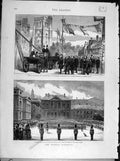 Old Antique Print 1879 Queen Birthday Lambeth Bridge Trooping Horse Guard 19th