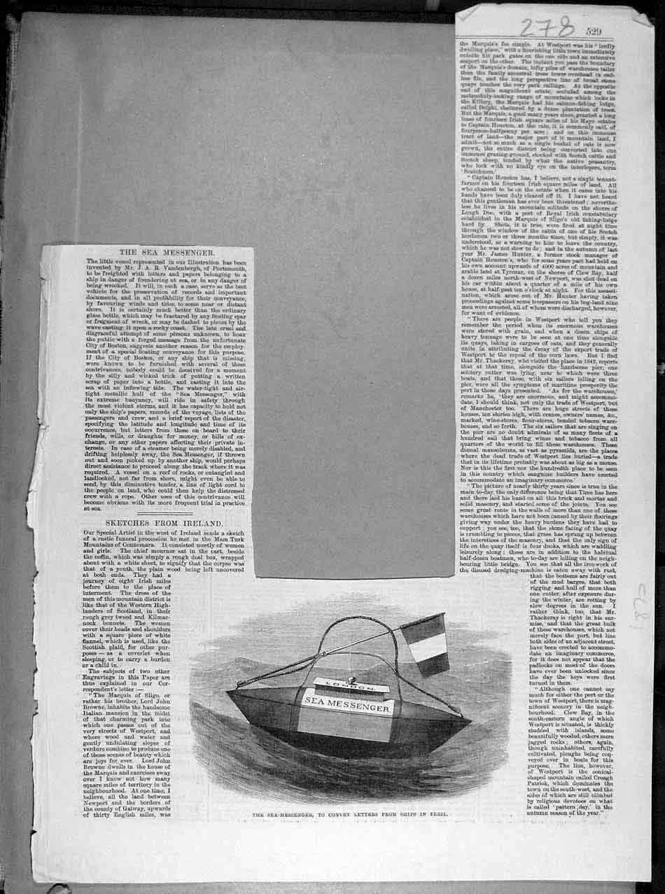 Original Old Antique Print Sea-Messenger Letters Conveyance Vandenbergh Naval