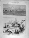 Original Old Antique Print 1891 French Naval Portsmouth Philippe King Squadron