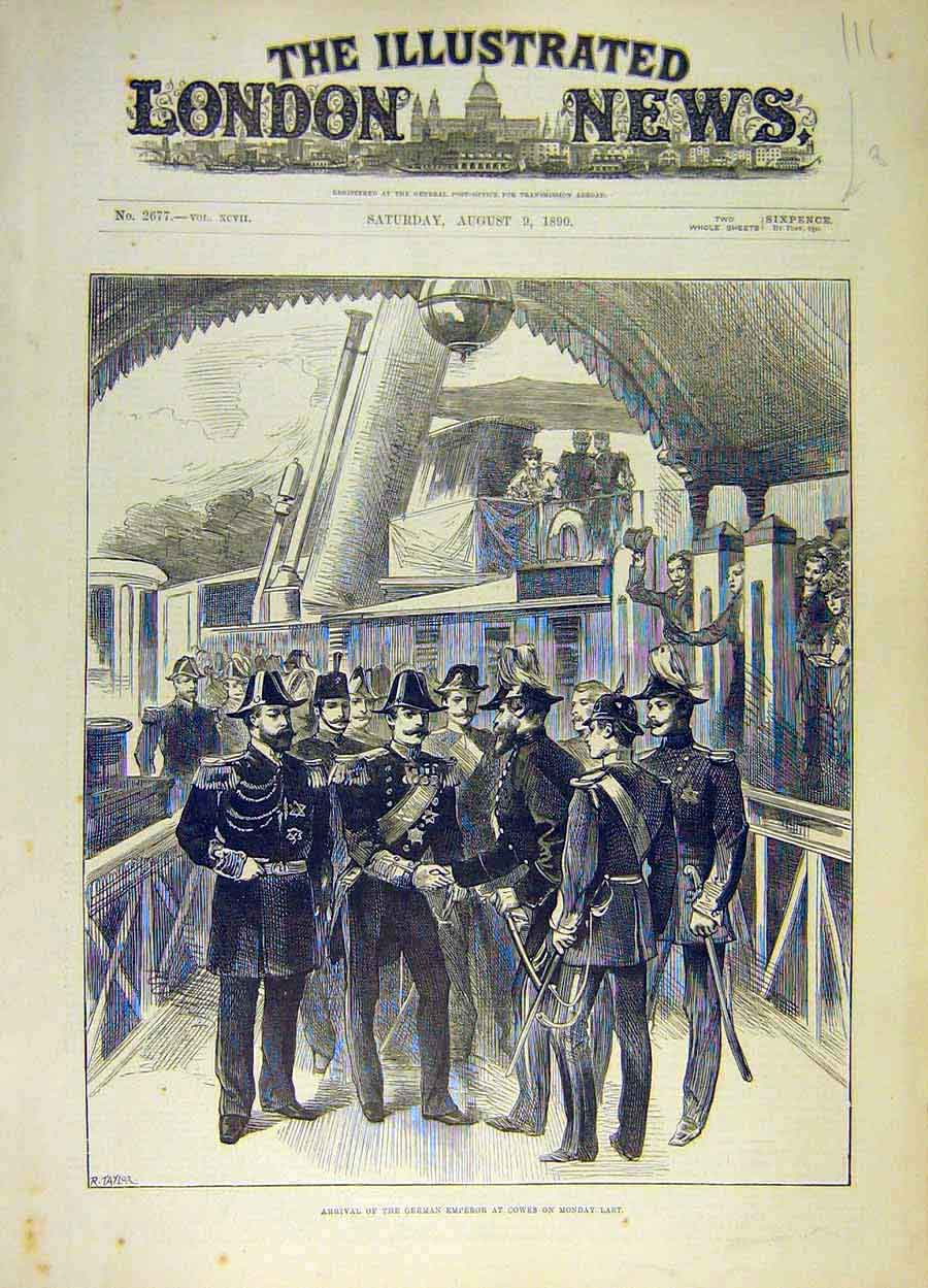 Original Old Antique Print 1890 German Emperor Cowes Social History Victorian