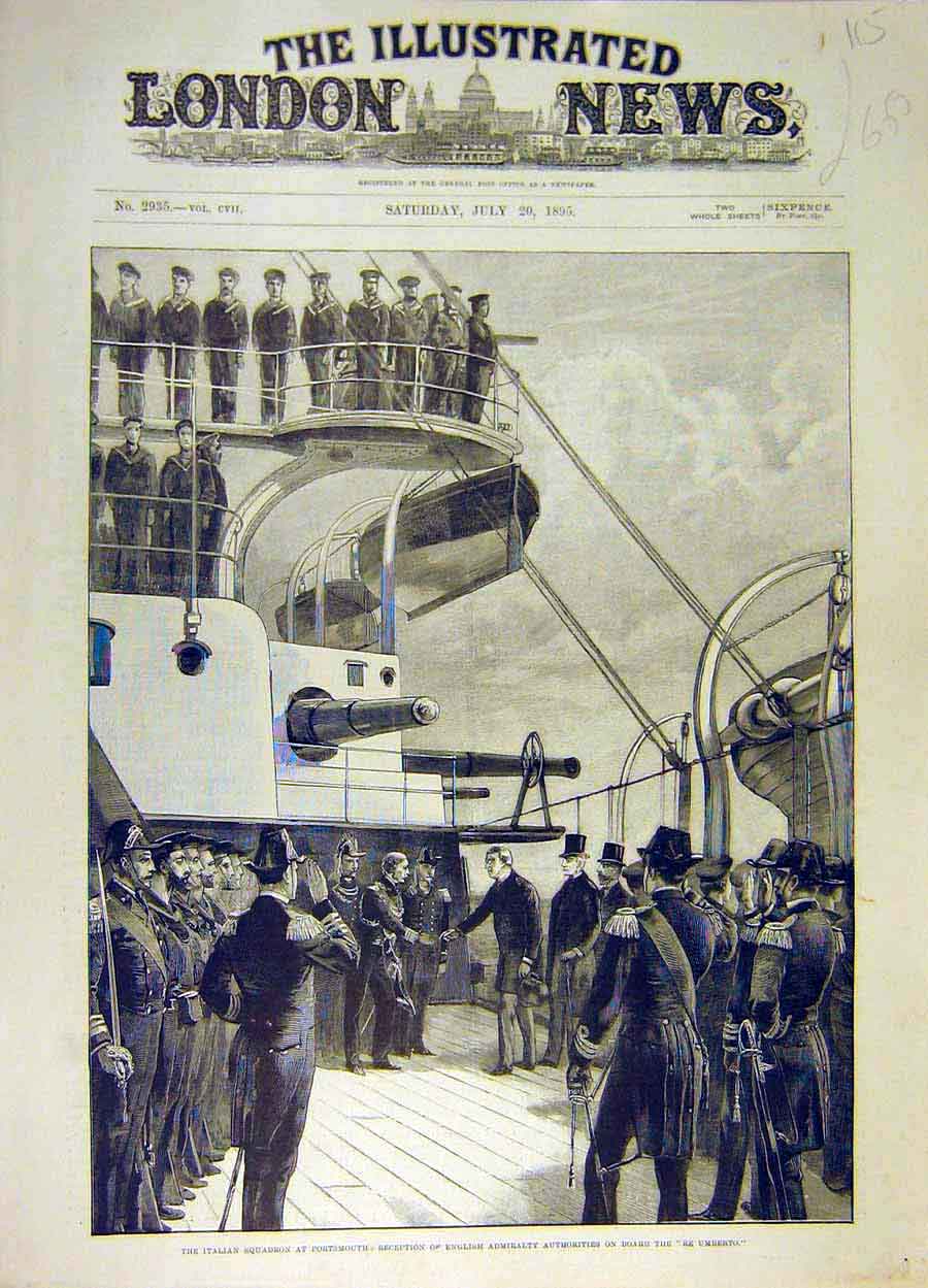 Old Antique Print 1895 Italian Squadron Re-Umberto Ship English Admiralty 19th