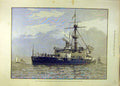 Original Old Antique Print 1890 Hms Trafalgar Steel Armoured Screw-Turret Ship