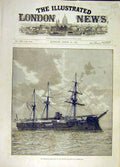 Original Old Antique Print 1891 Marengo Flag-Ship French Squadron Portsmouth