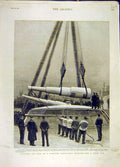 Original Old Antique Print 1893 Guns Barbette Battle-Ship Naval 19th