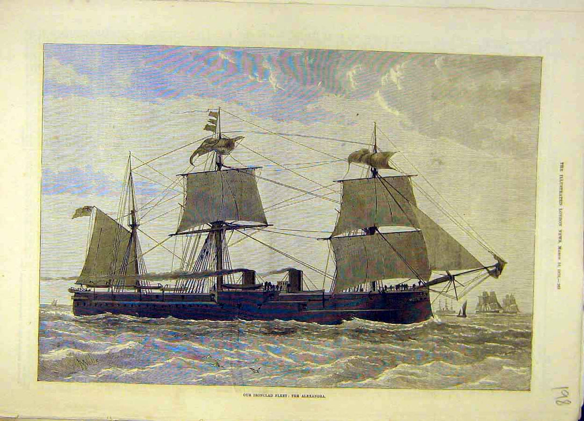 Original Old Antique Print 1876 Iron-Clad Fleet Alexandra Naval 19th