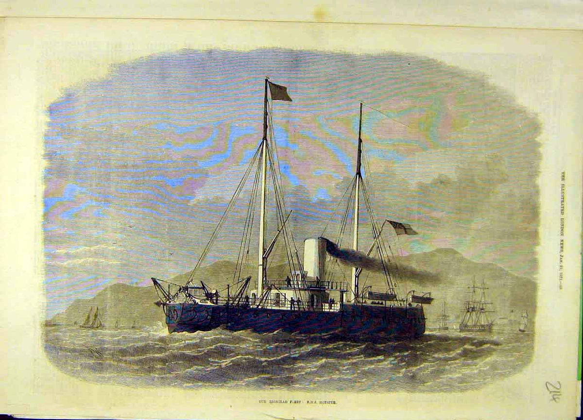 Original Old Antique Print 1871 Ironclad Fleet Hms Hotspur Naval 19th