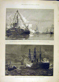 Original Old Antique Print 1890 German Emperor Portsmouth Alberta Tyron Torpedo