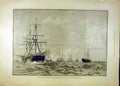 Original Old Antique Print 1889 British Ships Squadron Royal Yacht Osborne 19th