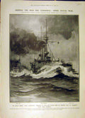 Original Old Antique Print 1906 Naval War Hms Albemarle Ocean Caesar Ship 20th