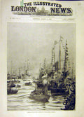 Original Old Antique Print 1894 German Emperor Cowes Fleet Ships Naval Victorian