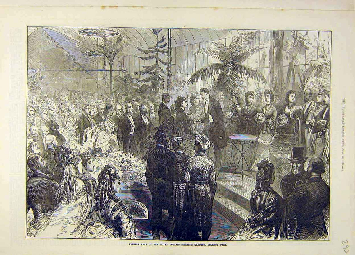 Old Antique Print 1872 Fete Royal Botanic Society'S Gardens Regent'S Park 19th