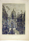 Original Old Antique Print Sketch Fleet-Street Ludgate Hill London Places People